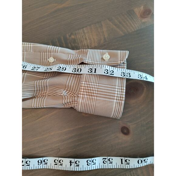 Lauren Ralph Lauren Black Label Button Down Shirt Men's Sz XL 17 Slim Tan Check - Picture 7 of 11